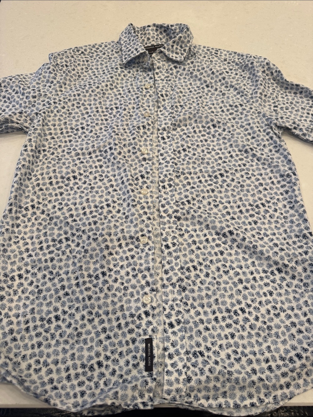 Michael Kors White Button-Down Shirt with Blue Micro Floral Print